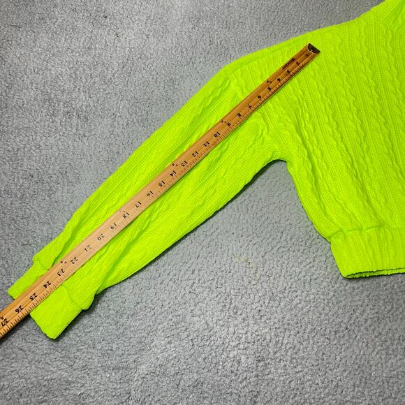 Fashion Nova Sweater Womens M Neon Yellow Cropped Cut Me Off‎ Sweater NEW - Picture 9 of 14